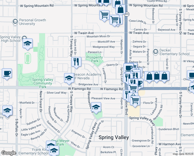 map of restaurants, bars, coffee shops, grocery stores, and more near 4067 Arrowood Drive in Las Vegas