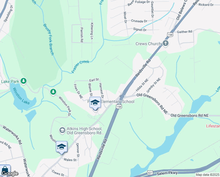 map of restaurants, bars, coffee shops, grocery stores, and more near 1430 Felicity Lane in Winston-Salem