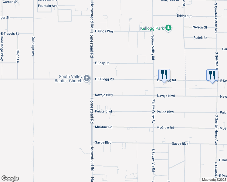 map of restaurants, bars, coffee shops, grocery stores, and more near 3160 Navajo Boulevard in Pahrump