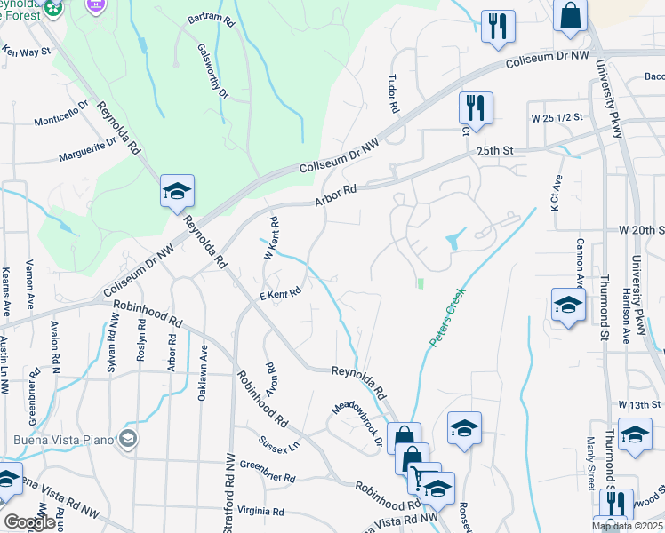 map of restaurants, bars, coffee shops, grocery stores, and more near 1073 East Kent Road in Winston-Salem