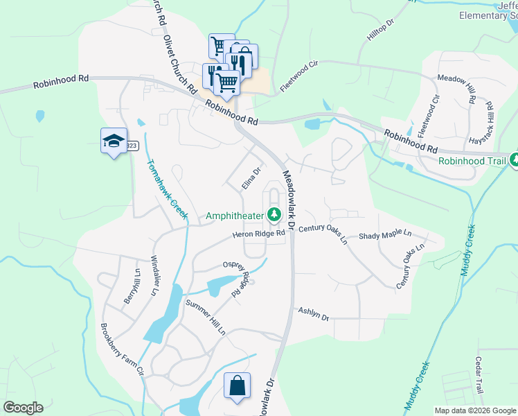 map of restaurants, bars, coffee shops, grocery stores, and more near 1436 Autumn Park Circle in Winston-Salem