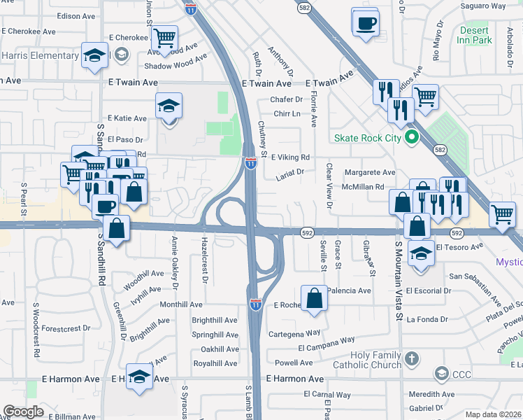 map of restaurants, bars, coffee shops, grocery stores, and more near 4263 White Sands Avenue in Las Vegas