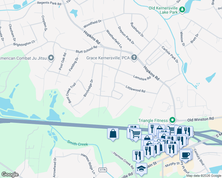 map of restaurants, bars, coffee shops, grocery stores, and more near 191 Christi Lane in Kernersville