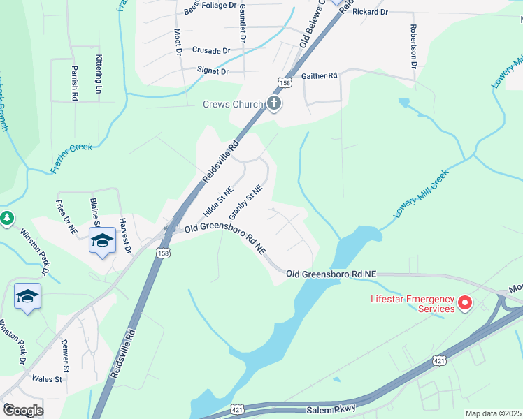map of restaurants, bars, coffee shops, grocery stores, and more near 4265 Salem Landing Drive in Winston-Salem