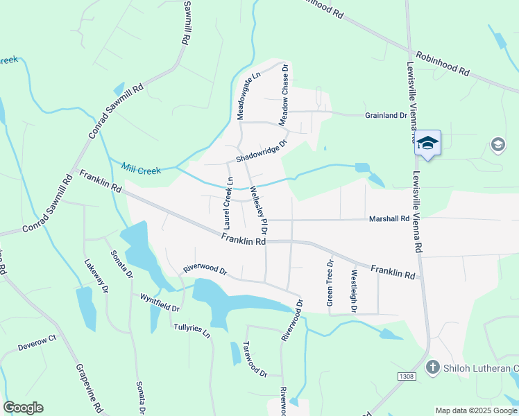map of restaurants, bars, coffee shops, grocery stores, and more near 965 Wellesley Place Drive in Lewisville