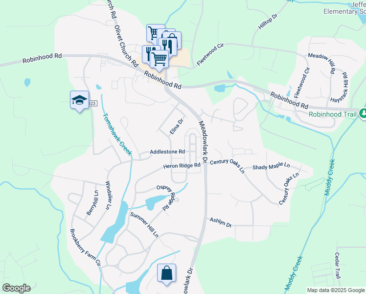 map of restaurants, bars, coffee shops, grocery stores, and more near 5553 Addlestone Road in Winston-Salem