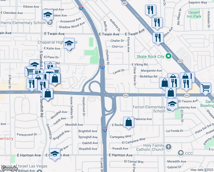 map of restaurants, bars, coffee shops, grocery stores, and more near 4231 White Sands Avenue in Las Vegas