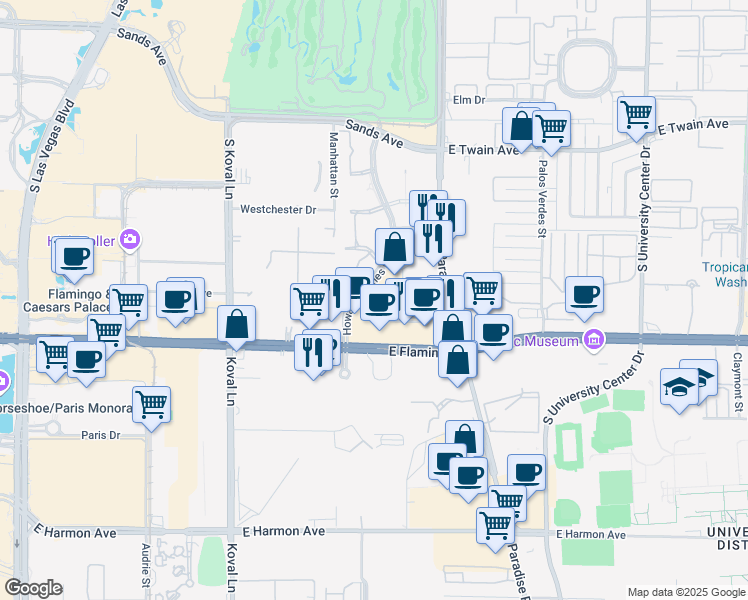 map of restaurants, bars, coffee shops, grocery stores, and more near 3980 Howard Hughes Parkway in Las Vegas