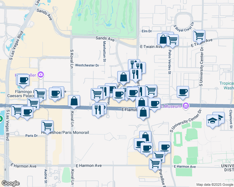 map of restaurants, bars, coffee shops, grocery stores, and more near 3980 Howard Hughes Parkway in Las Vegas