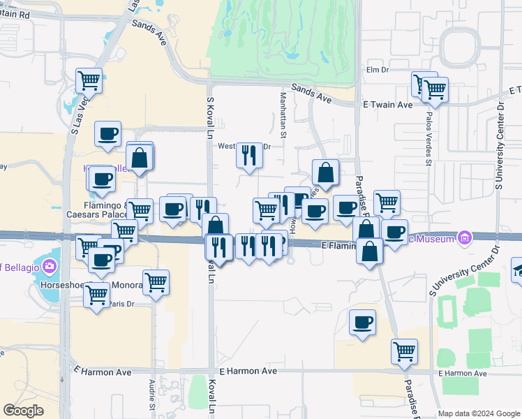 map of restaurants, bars, coffee shops, grocery stores, and more near in Las Vegas