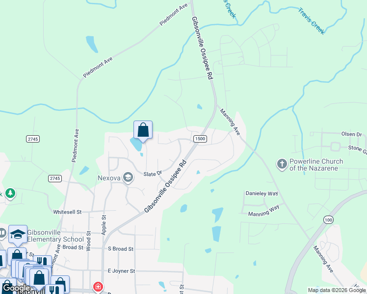 map of restaurants, bars, coffee shops, grocery stores, and more near 330 Slate Drive in Gibsonville