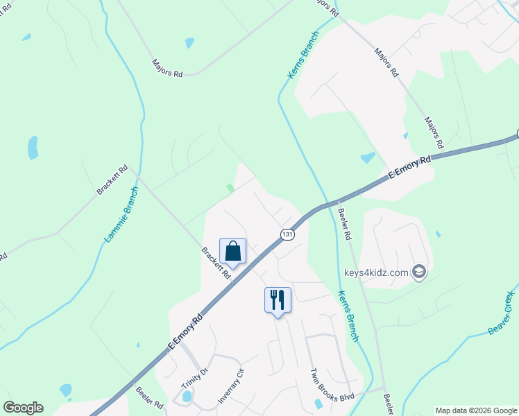 map of restaurants, bars, coffee shops, grocery stores, and more near 7735 Cooper Meadows Lane in Knoxville