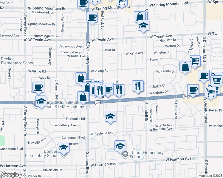 map of restaurants, bars, coffee shops, grocery stores, and more near 4042 Mitra Court in Las Vegas