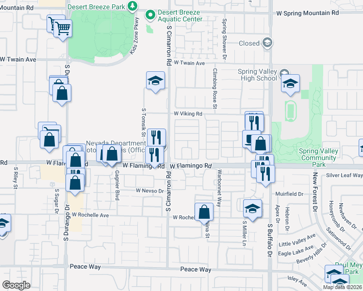 map of restaurants, bars, coffee shops, grocery stores, and more near 8122 West Flamingo Road in Las Vegas