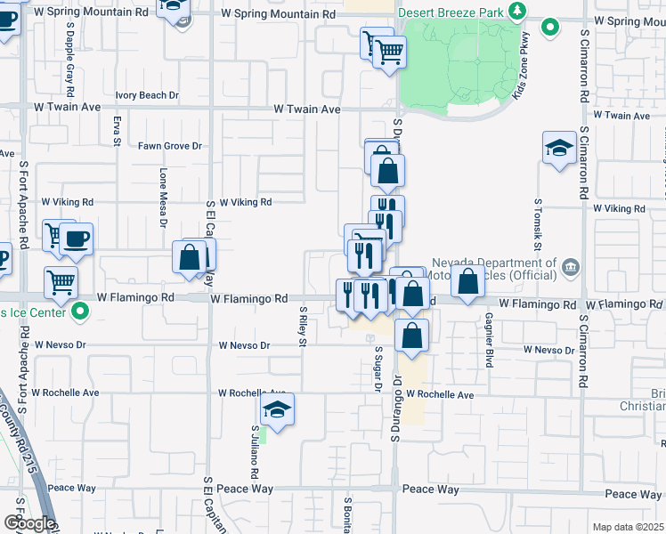 map of restaurants, bars, coffee shops, grocery stores, and more near 8710 West Flamingo Road in Las Vegas