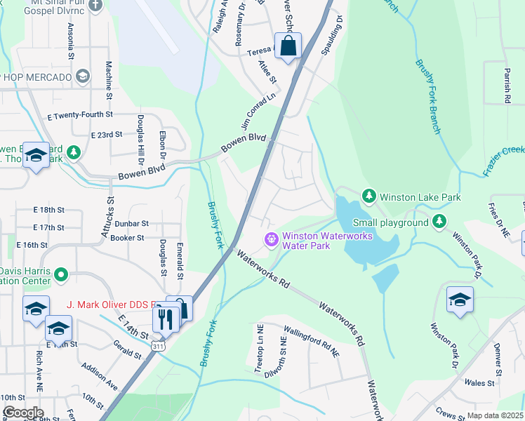 map of restaurants, bars, coffee shops, grocery stores, and more near 101-199 State Street in Winston-Salem