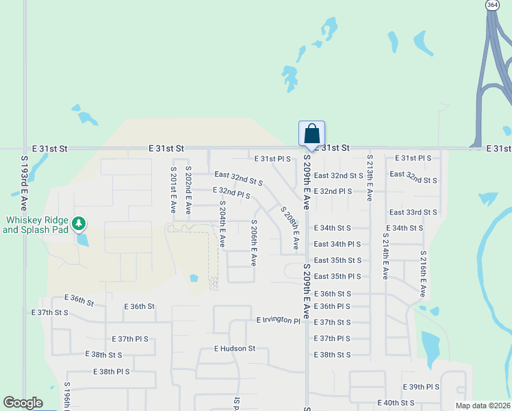 map of restaurants, bars, coffee shops, grocery stores, and more near 3308 South 207th East Avenue in Broken Arrow