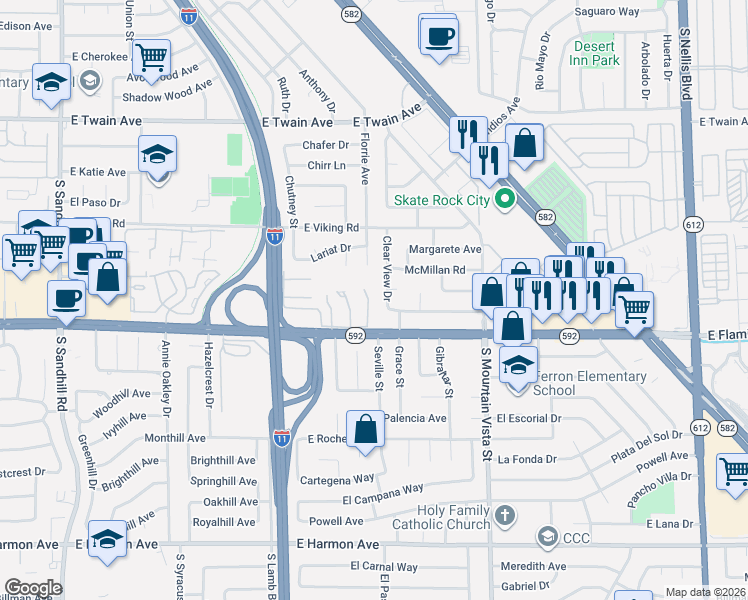 map of restaurants, bars, coffee shops, grocery stores, and more near 4034 Gold Coast Drive in Las Vegas