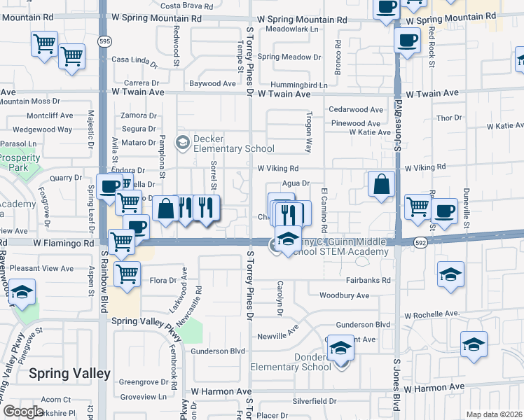 map of restaurants, bars, coffee shops, grocery stores, and more near 6461 Chisos Drive in Las Vegas