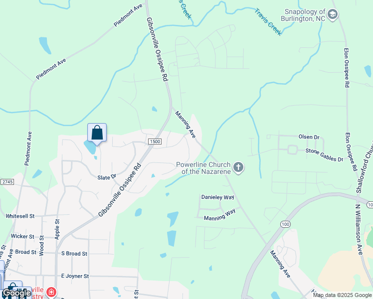 map of restaurants, bars, coffee shops, grocery stores, and more near 206 Trimble Drive in Elon