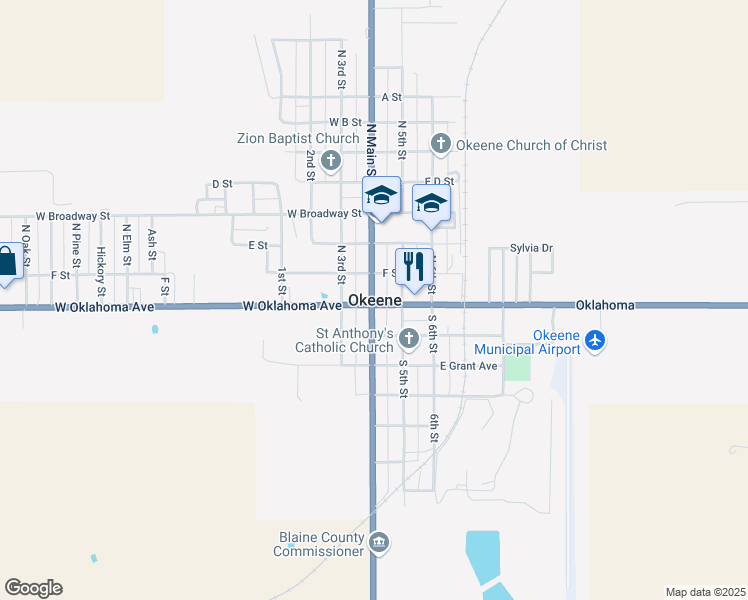 map of restaurants, bars, coffee shops, grocery stores, and more near in Okeene