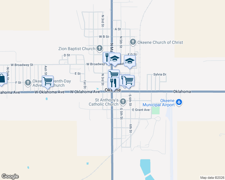 map of restaurants, bars, coffee shops, grocery stores, and more near in Okeene
