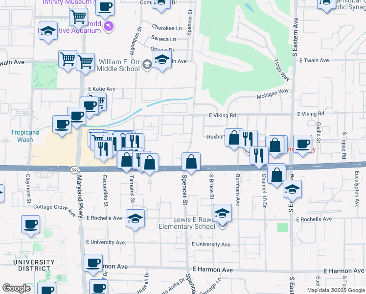 map of restaurants, bars, coffee shops, grocery stores, and more near 4056-4072 Spencer St in Las Vegas