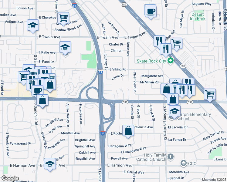 map of restaurants, bars, coffee shops, grocery stores, and more near 4281 White Sands Avenue in Las Vegas