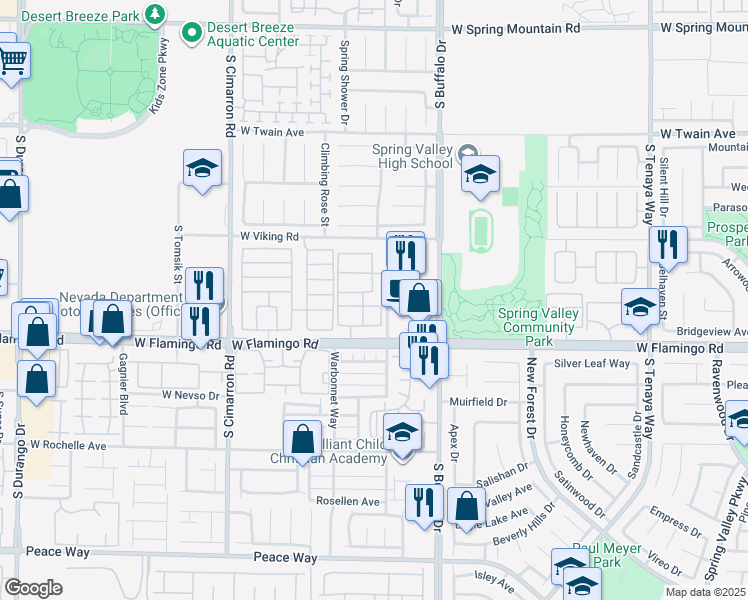 map of restaurants, bars, coffee shops, grocery stores, and more near 7950 West Flamingo Road in Las Vegas