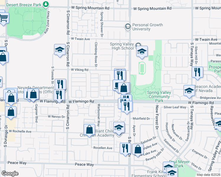 map of restaurants, bars, coffee shops, grocery stores, and more near in Las Vegas