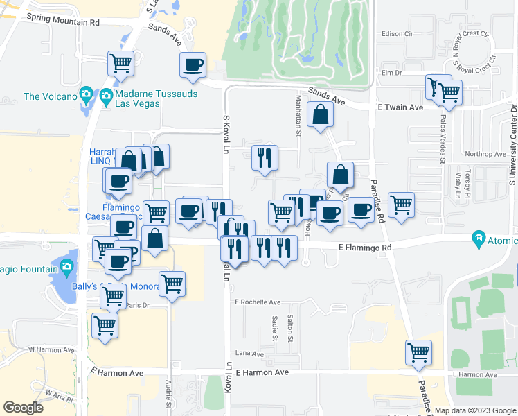map of restaurants, bars, coffee shops, grocery stores, and more near in Paradise