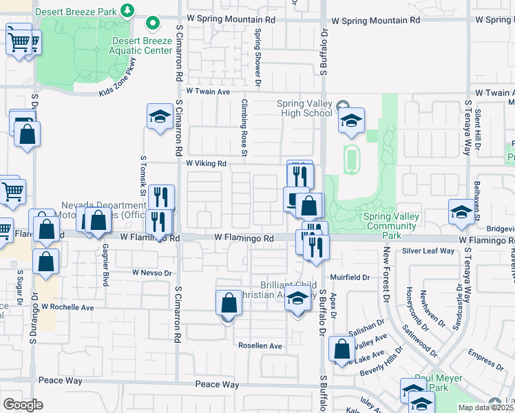 map of restaurants, bars, coffee shops, grocery stores, and more near 7950 West Flamingo Road in Las Vegas