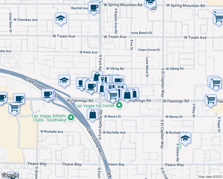 map of restaurants, bars, coffee shops, grocery stores, and more near 9356 West Flamingo Road in Las Vegas