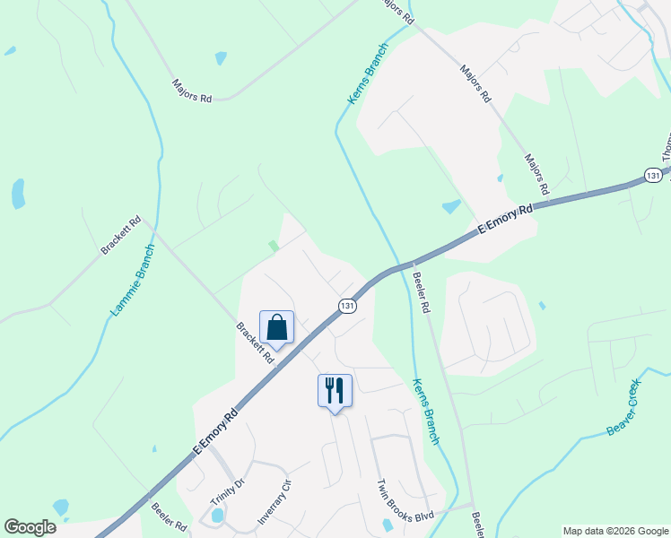 map of restaurants, bars, coffee shops, grocery stores, and more near 6805 Highbank Lane in Knoxville