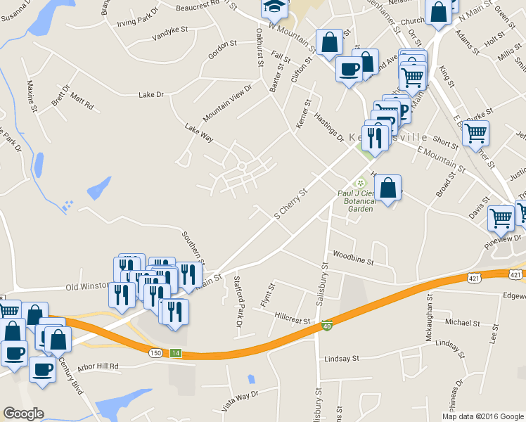 map of restaurants, bars, coffee shops, grocery stores, and more near 476 Cherry Cove Drive in Kernersville