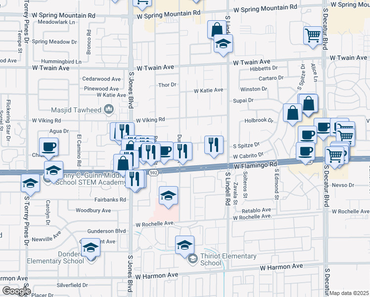map of restaurants, bars, coffee shops, grocery stores, and more near 5768 Lucky Pagoda Court in Las Vegas