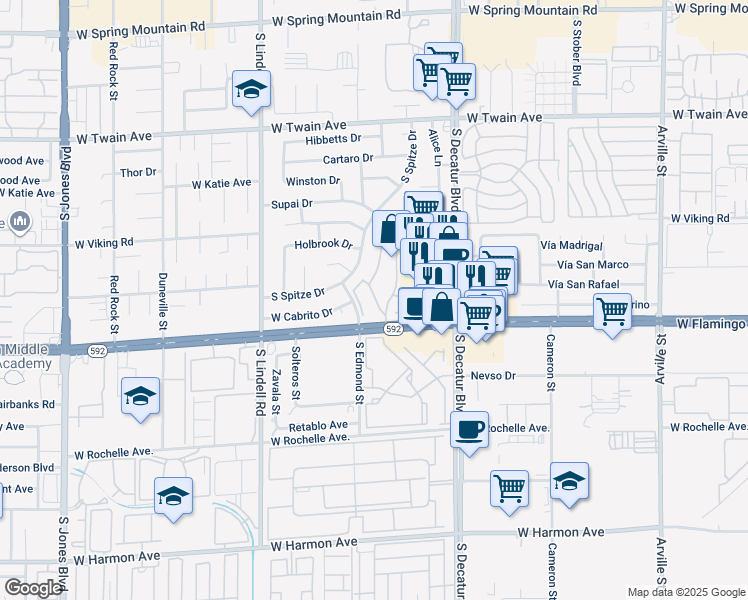map of restaurants, bars, coffee shops, grocery stores, and more near 4096 Crete Lane in Las Vegas