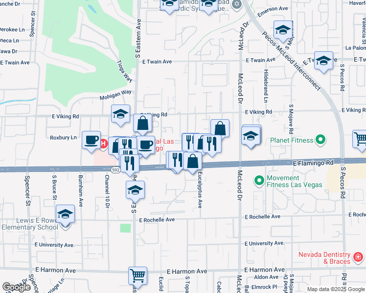 map of restaurants, bars, coffee shops, grocery stores, and more near 4050 Pacific Harbors Drive in Las Vegas