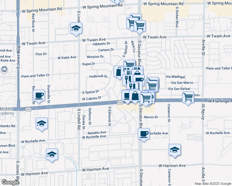 map of restaurants, bars, coffee shops, grocery stores, and more near 4025 Tirana Way in Las Vegas