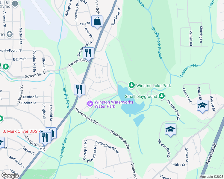 map of restaurants, bars, coffee shops, grocery stores, and more near 200-298 Lakeview Blvd in Winston-Salem