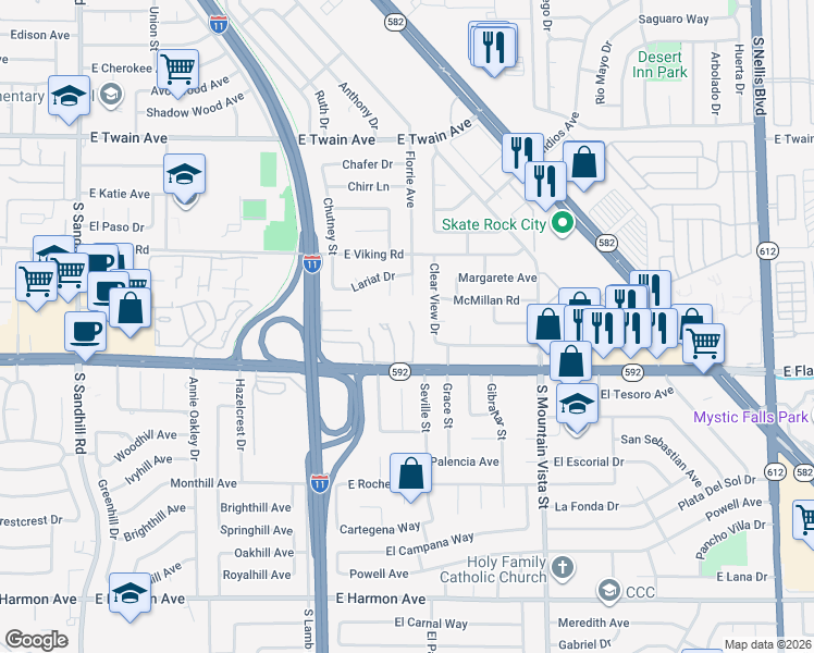 map of restaurants, bars, coffee shops, grocery stores, and more near 4029 Gold Coast Drive in Las Vegas