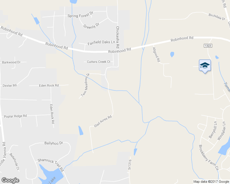 map of restaurants, bars, coffee shops, grocery stores, and more near 5940 Glad Acres Road in Pfafftown