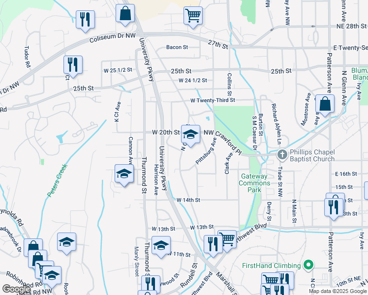 map of restaurants, bars, coffee shops, grocery stores, and more near 1722 North Cherry Street in Winston-Salem