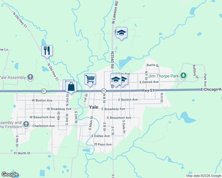 map of restaurants, bars, coffee shops, grocery stores, and more near 315 North C Street in Yale