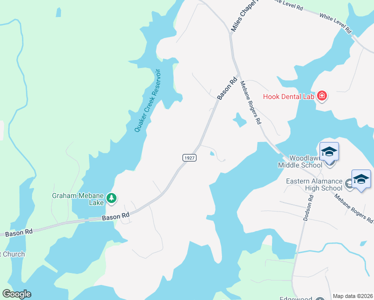 map of restaurants, bars, coffee shops, grocery stores, and more near 3542 Bason Road in Mebane