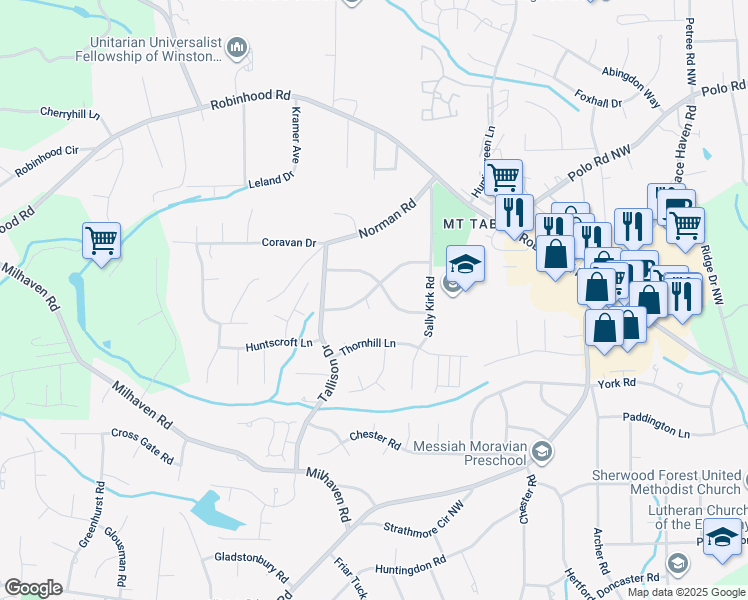 map of restaurants, bars, coffee shops, grocery stores, and more near 3710 Benchley Road in Winston-Salem