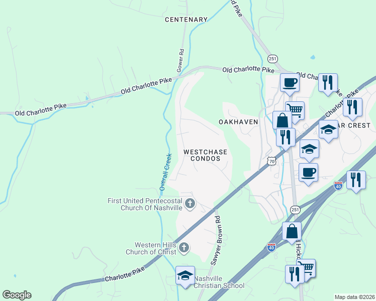 map of restaurants, bars, coffee shops, grocery stores, and more near 1321 West Running Brook Road in Nashville