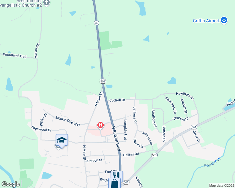map of restaurants, bars, coffee shops, grocery stores, and more near 106 Cottrell Drive in Louisburg