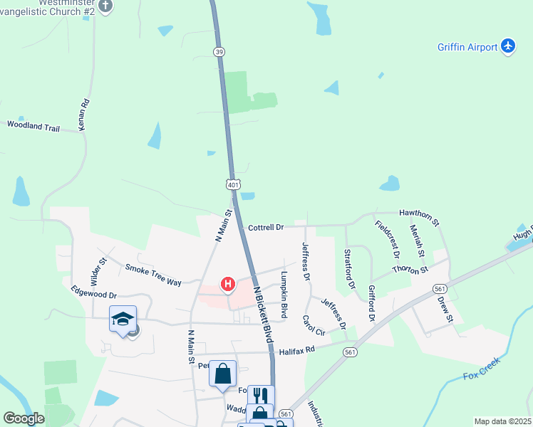 map of restaurants, bars, coffee shops, grocery stores, and more near 106 Cottrell Drive in Louisburg