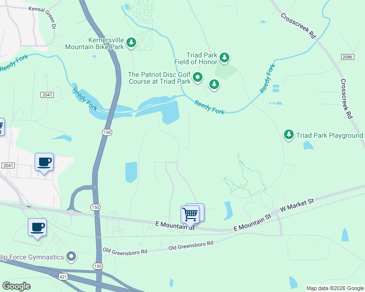map of restaurants, bars, coffee shops, grocery stores, and more near 204 Pratt Road in Kernersville